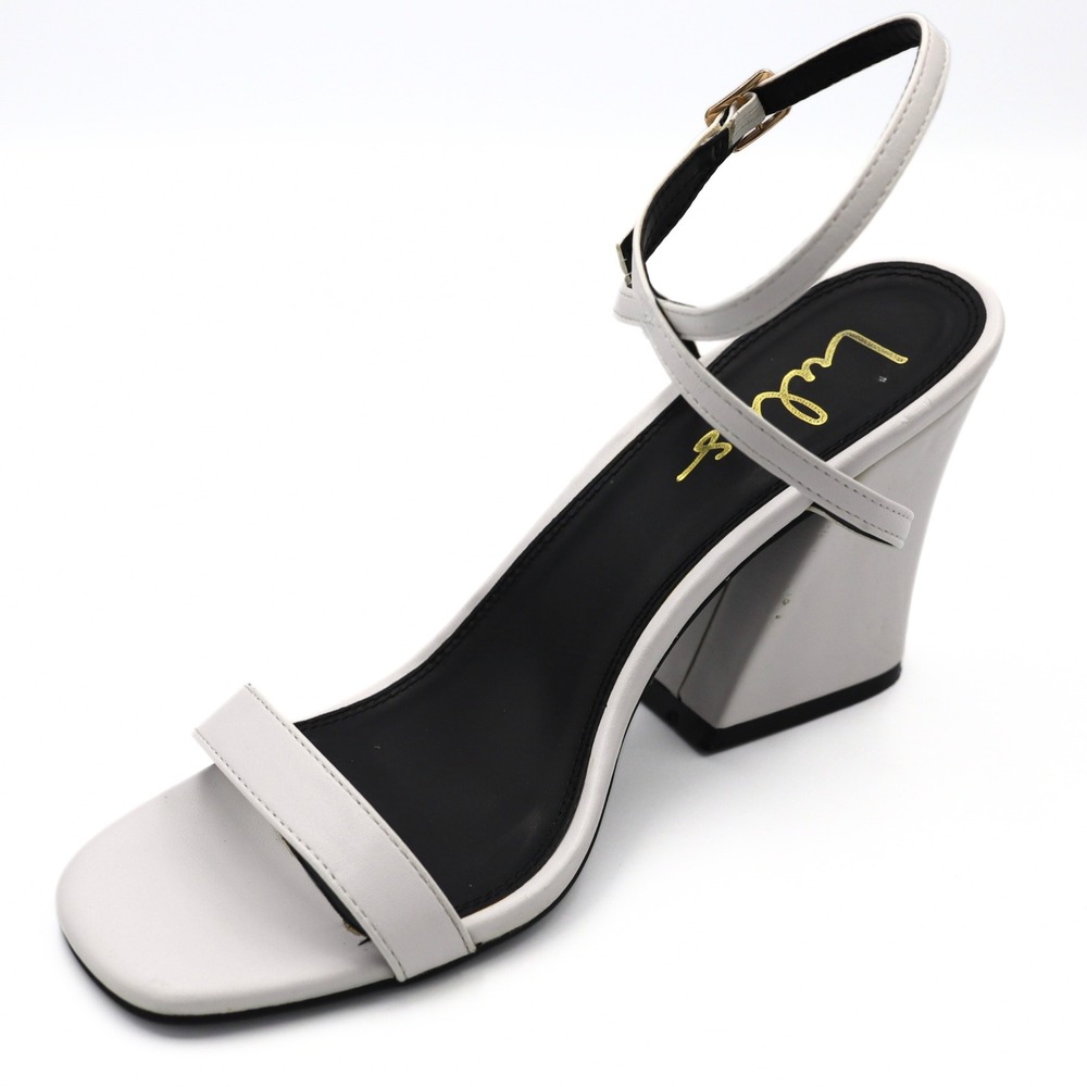 Lulus Block Heel Sandals Womens 10 White Square Toe Ankle Strap Wedding Party - Picture 3 of 12